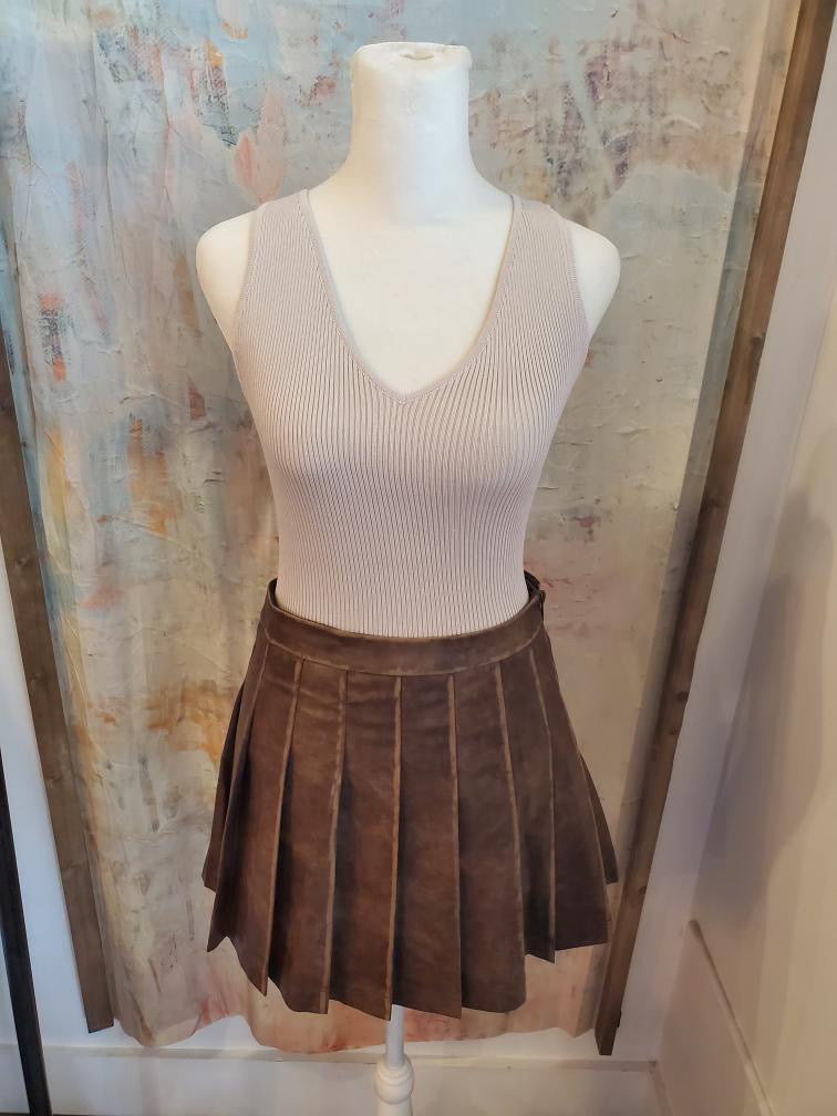 Faux Leather Pleat Skirt