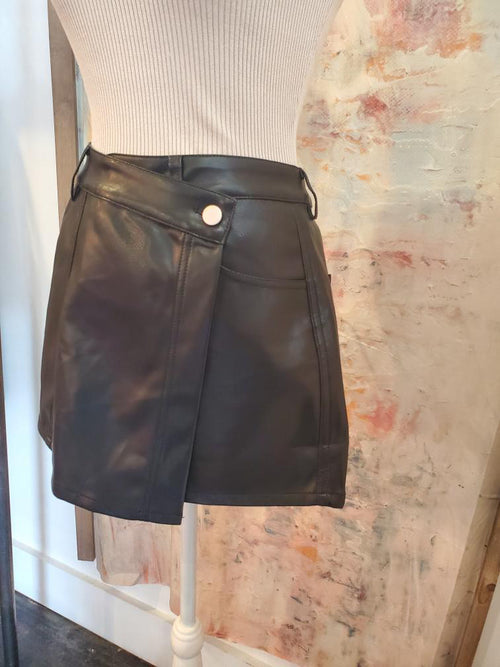 Black Faux Leather Skort