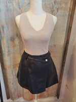 Black Faux Leather Skort