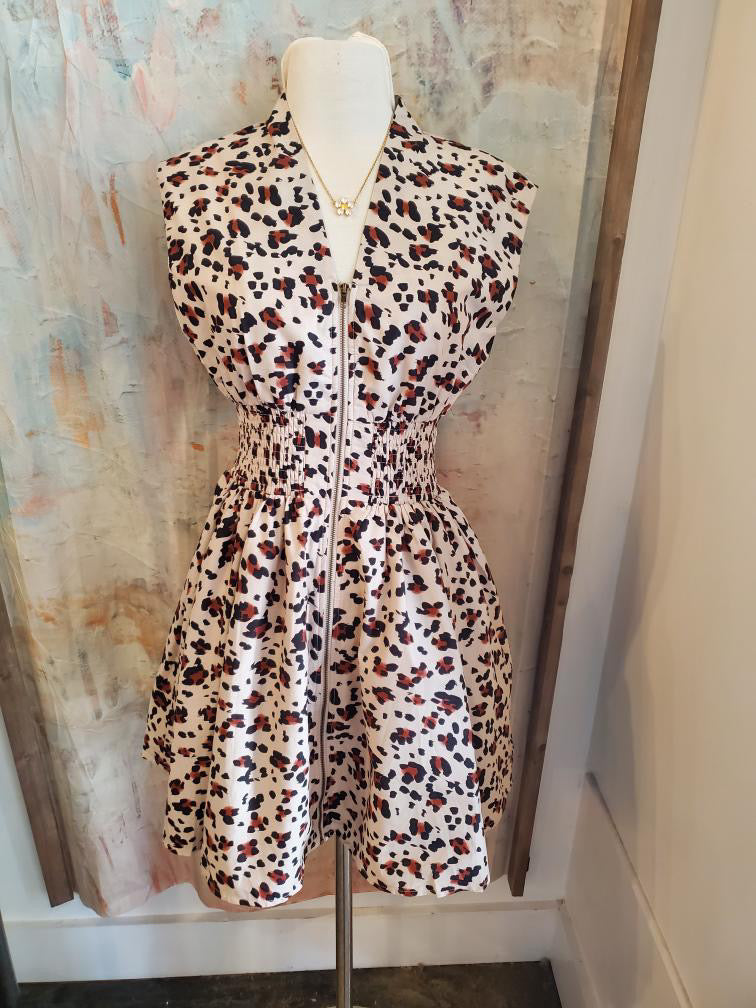 Cheetah Zip Front Pocket Dress