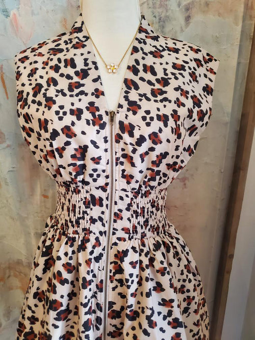 Cheetah Zip Front Pocket Dress