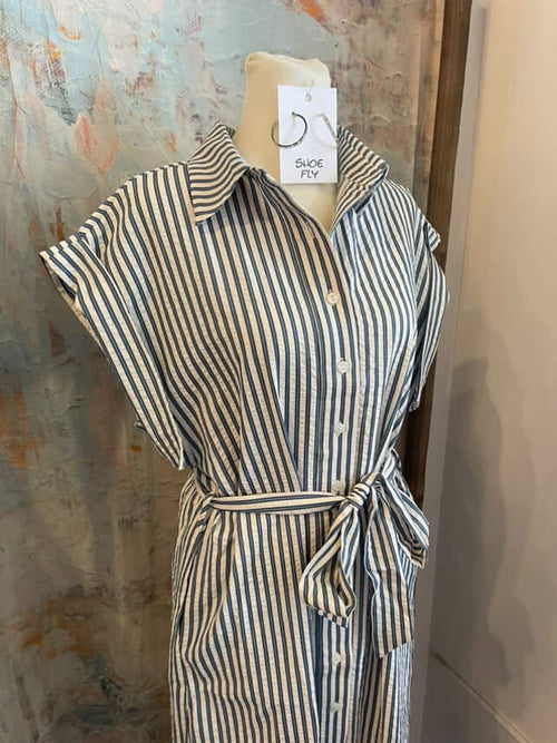 Button Up Tie Waist Midi Dress with Pockets