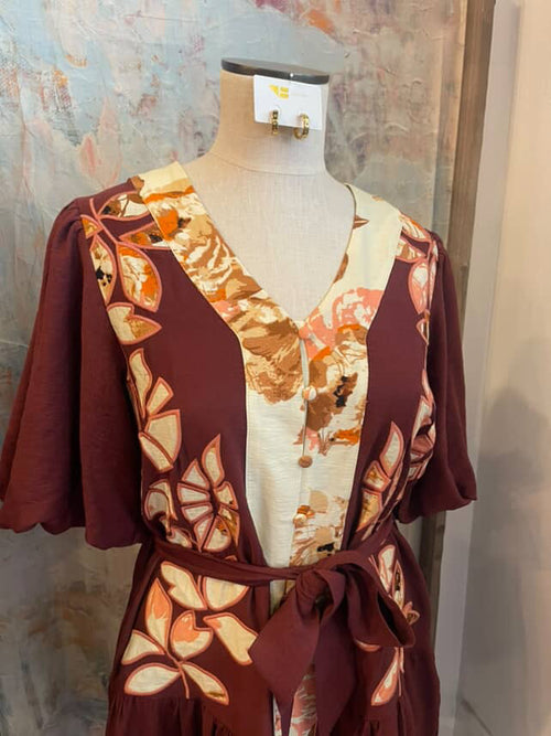 Puff Sleeve Detail Button Up Dress with Pockets