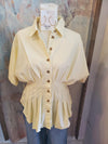 Collar V Neck Pleated Short Sleeve Top