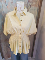 Collar V Neck Pleated Short Sleeve Top