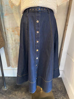 Dark Denim Skirt with Belt and Pockets