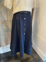 Dark Denim Skirt with Belt and Pockets