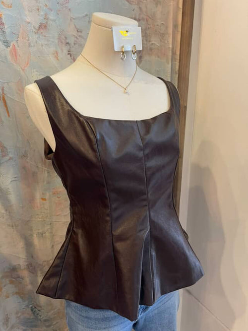 Faux Leather Peplum Top__