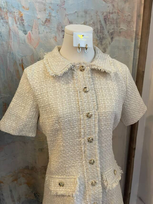 Tweed Button Detail Dress