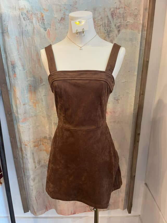 Brown Suede Dress with Skort Detail
