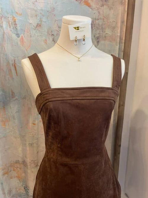 Brown Suede Dress with Skort Detail