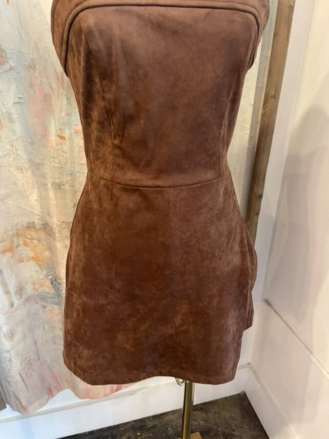 Brown Suede Dress with Skort Detail