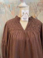 Long Sleeve Brown V Neck Top