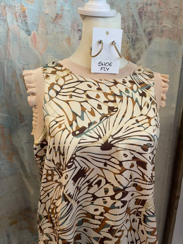 Butterfly Print Satin Sleeveless Top