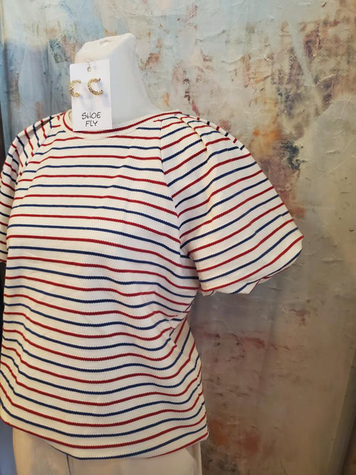Blue Red Stripe Top