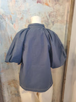 Puff Sleeve V Neck Dark Teal Top