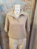 Taupe White Collar Knit Top