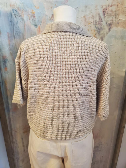 Taupe White Collar Knit Top