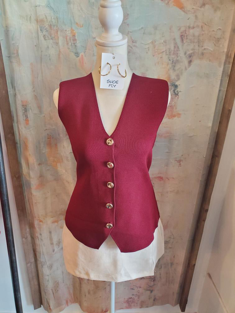 Burgundy Button Down Vest