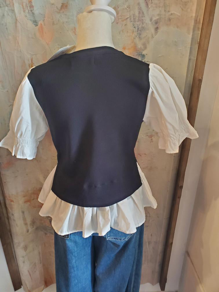 Sweater Combo Short Sleeve Blouse