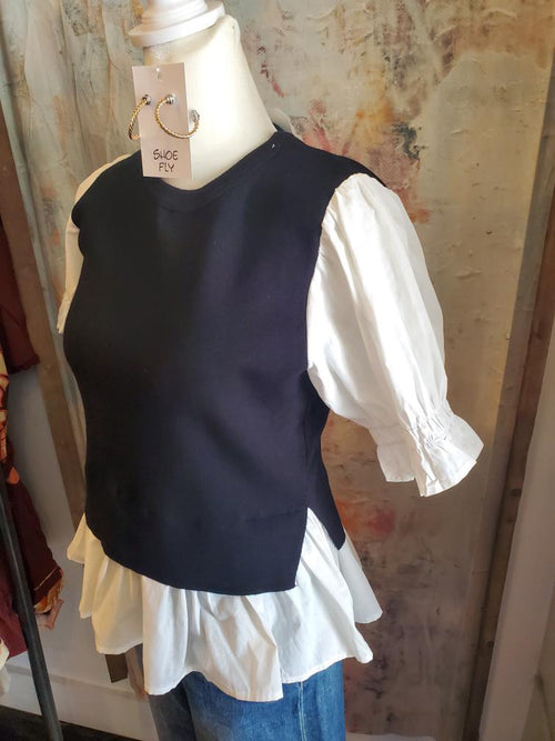 Sweater Combo Short Sleeve Blouse