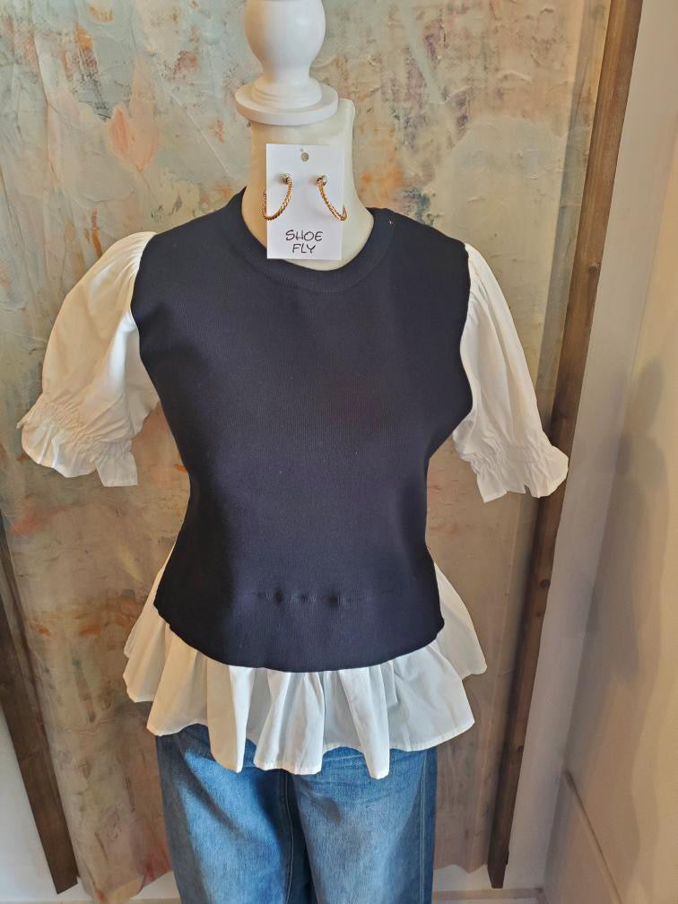 Sweater Combo Short Sleeve Blouse