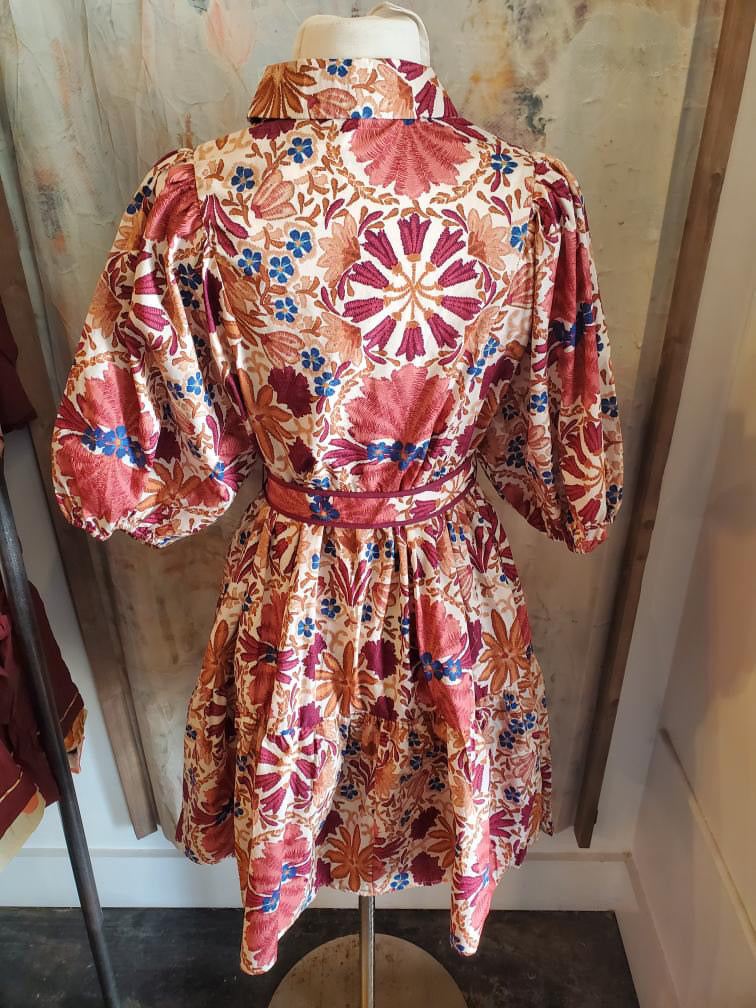 Autumn Floral Detail Dress with Pockets and Belt