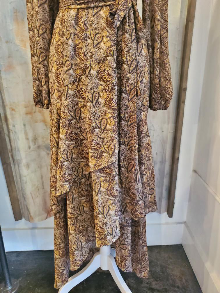 Wrap High Low Paisley Dress