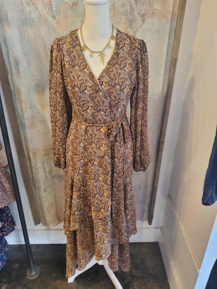 Wrap High Low Paisley Dress