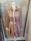 Geo Print Satin Tie Waist Button Down Shirt Dress