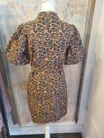 Animal Print Short Sleeve Belted Dress with Pockets