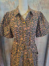 Animal Print Short Sleeve Belted Dress with Pockets