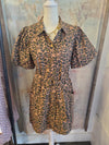 Animal Print Short Sleeve Belted Dress with Pockets