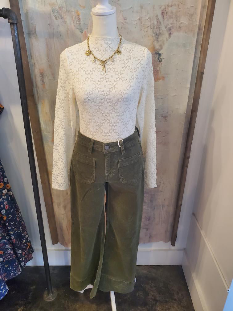 High rise Crop Wide Patch Pocket Cord Pants