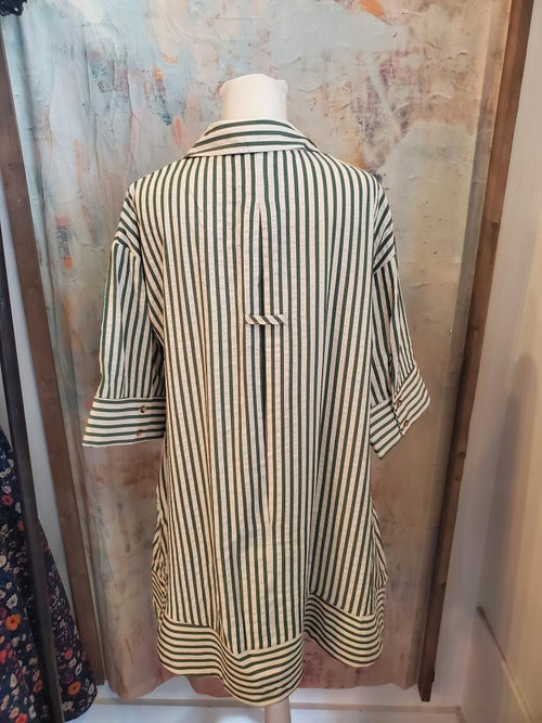 Stripe Collar Detail Dress with Pockets
