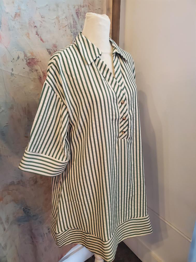 Stripe Collar Detail Dress with Pockets