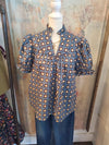 Teal Brown Floral Short Sleeve Top