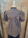 Teal Brown Floral Short Sleeve Top