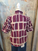 Print Ruffle Detail Short Sleeve Top