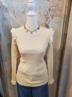 Long Sleeve Round Neck Ruffle Detail Top
