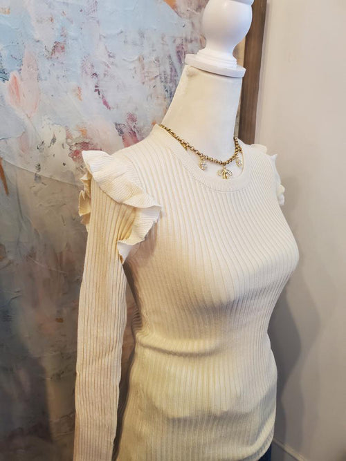 Long Sleeve Round Neck Ruffle Detail Top