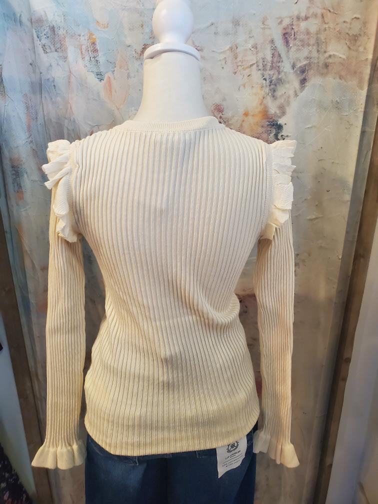 Long Sleeve Round Neck Ruffle Detail Top