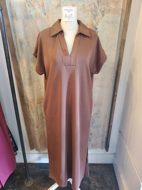Shirt Collar T Shirt Dress with Pockets