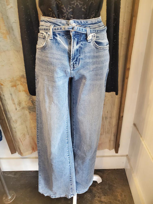 High Rise Wide Built in Belt Denim