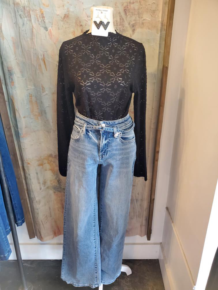 High Rise Wide Built in Belt Denim