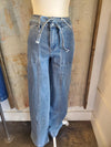 High Rise Wide Denim with Front Seam Detail and Belt