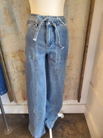 High Rise Wide Denim with Front Seam Detail and Belt