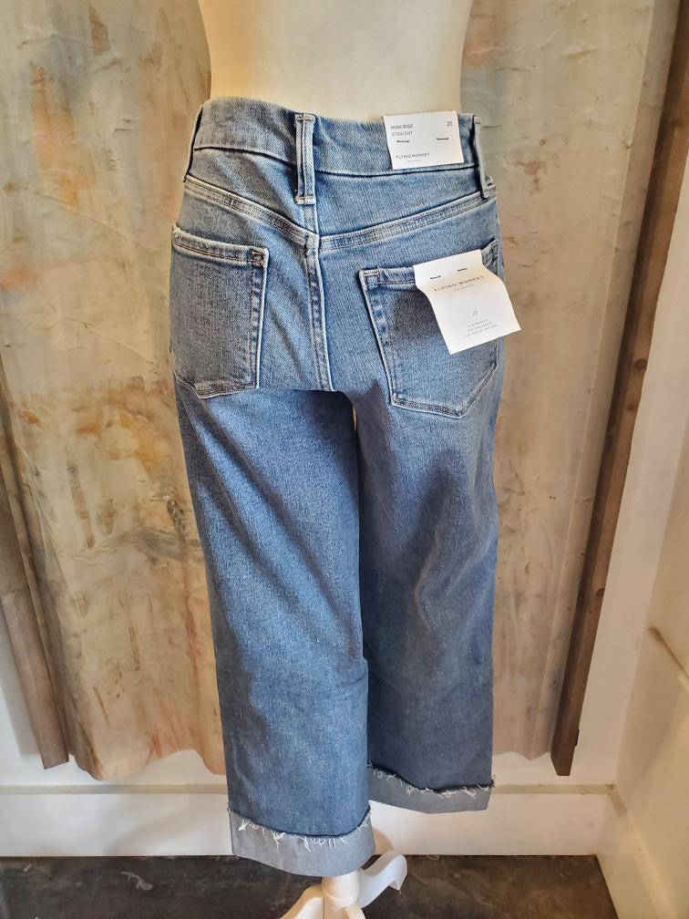 High Rise Ankle Straight Cuff Denim