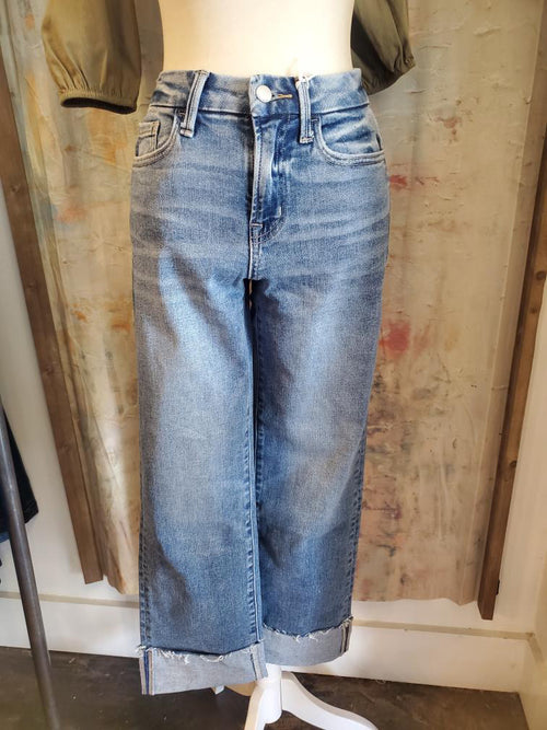 High Rise Ankle Straight Cuff Denim
