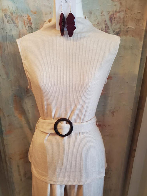 Sleeveless Top with Belt